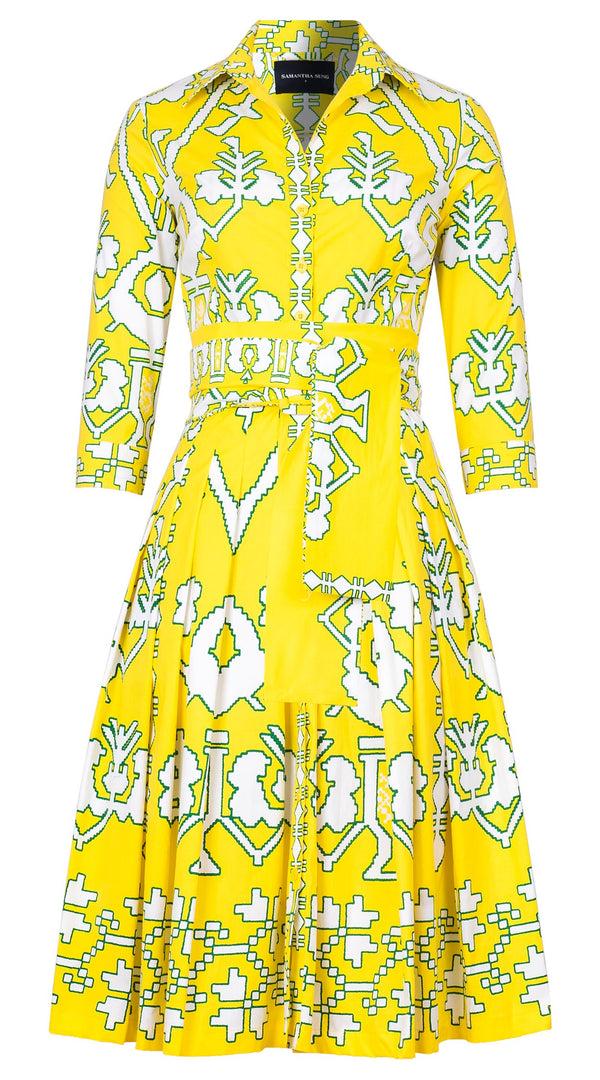 Samantha Sung Audrey Dress #2 Shirt Collar 3/4 Sleeve Long Length Cotton Stretch (Kos Embroidery Ground)