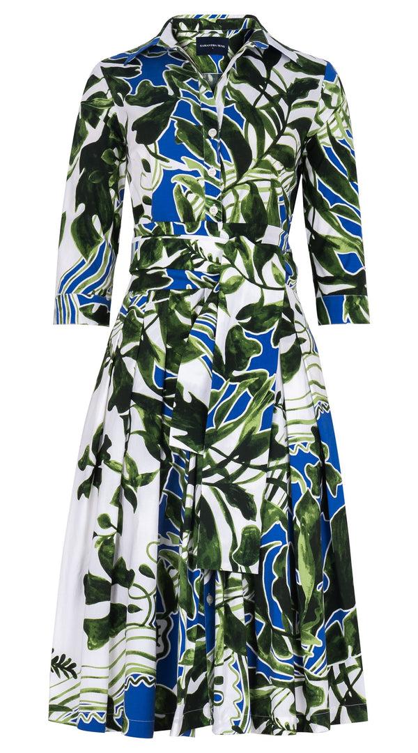 Samantha Sung Audrey Dress #2 Shirt Collar 3/4 Sleeve Long Length Cotton Stretch (Como Lake Garden White)