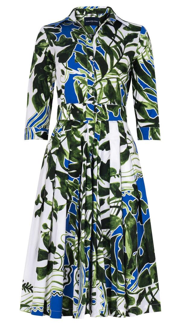 samantha sung Audrey Dress #2 Shirt Collar 3/4 Sleeve Long Length Cotton Stretch (Como Lake Garden White)