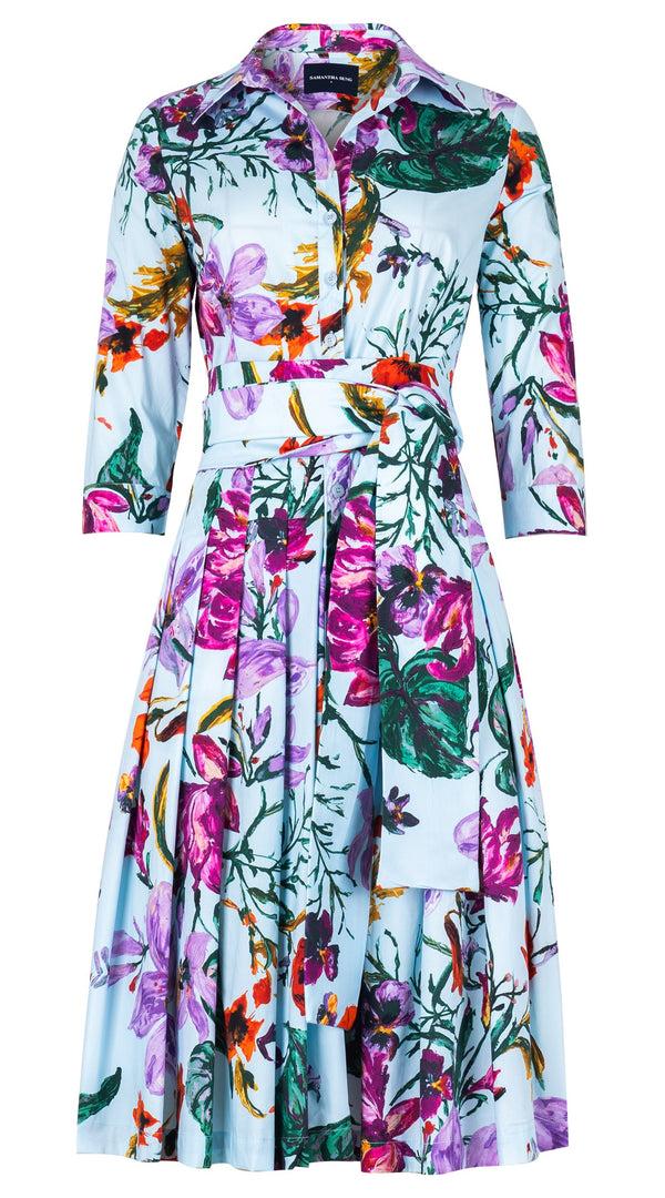 Samantha Sung Audrey Dress #2 Shirt Collar 3/4 Sleeve Long Length Cotton Stretch (Gogh Summer)