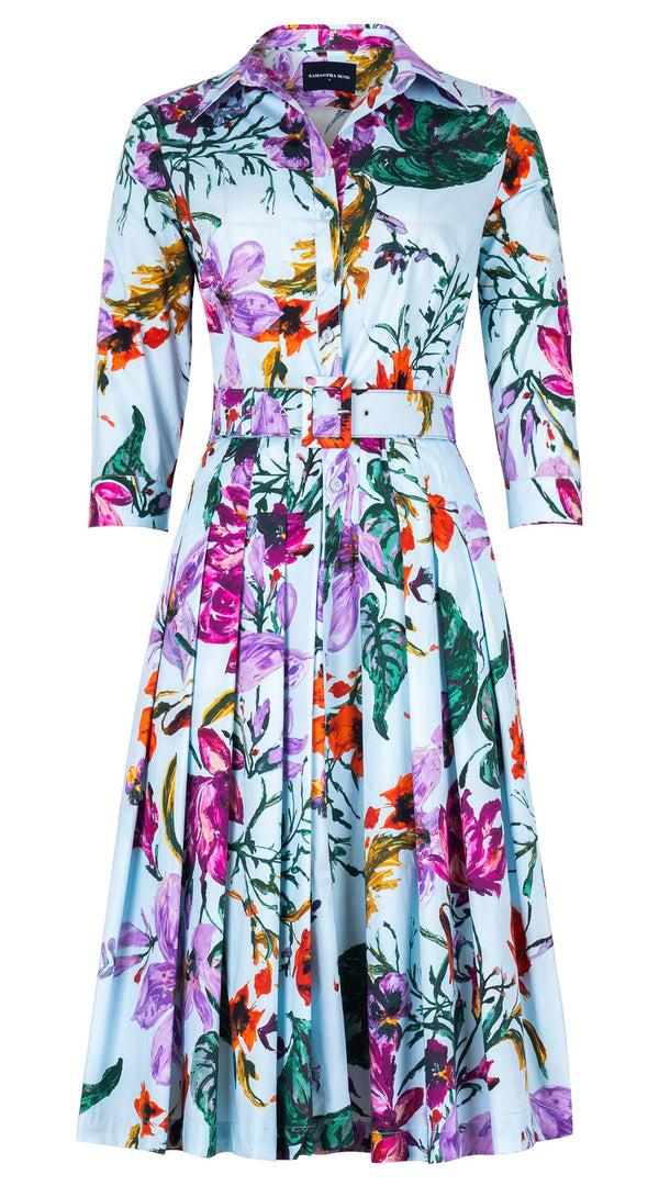 samantha sung Audrey Dress #2 Shirt Collar 3/4 Sleeve Long Length Cotton Stretch (Gogh Summer)