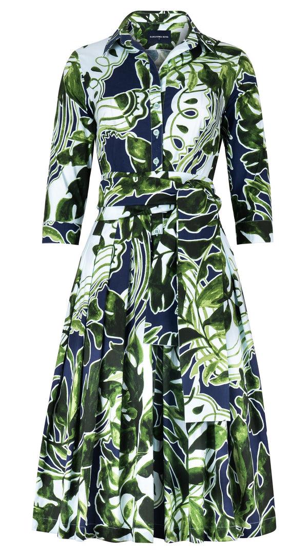 Samantha Sung Audrey Dress #2 Shirt Collar 3/4 Sleeve Long Length Cotton Stretch (Como Lake Garden Pastel)