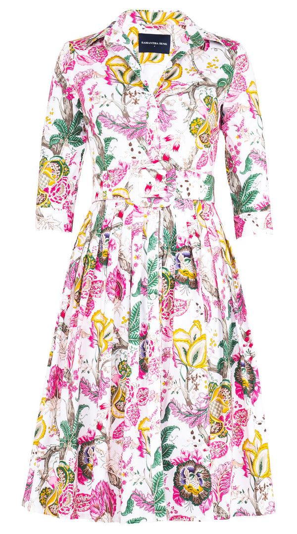 Samantha Sung Audrey Dress #2 Shirt Collar 3/4 Sleeve Long Length Cotton Stretch (Darts Hill Garden)