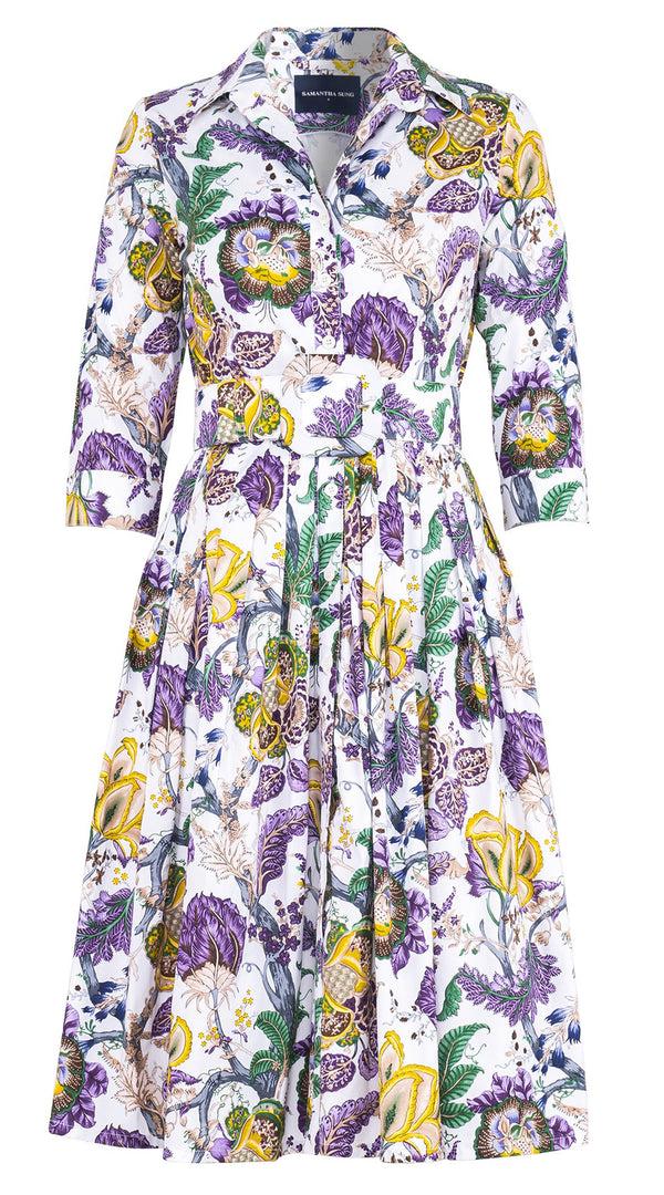 samantha sung Audrey Dress #2 Shirt Collar 3/4 Sleeve Long Length Cotton Stretch (Darts Hill Garden)