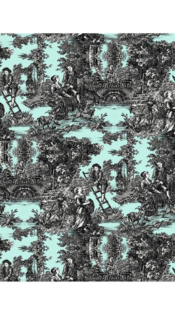 Samantha Sung Audrey Dress #2 Shirt Collar 3/4 Sleeve Midi Length Cotton Stretch (Antilles Toile Pastel)