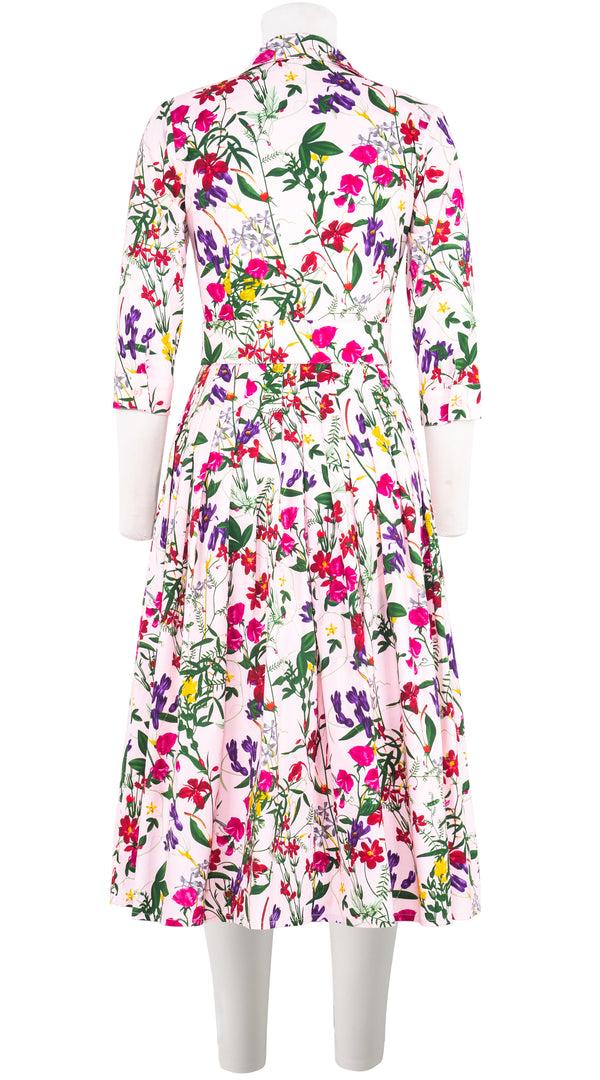 Samantha Sung Audrey Dress #2 Shirt Collar 3/4 Sleeve Midi Length Cotton Stretch (Fairy Tail Flower) 6