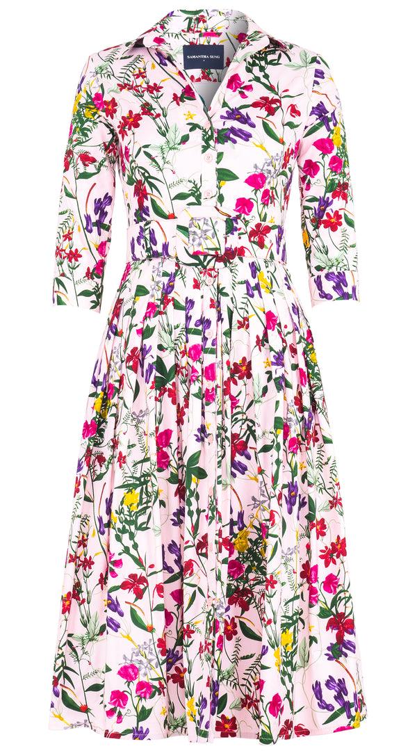 samantha sung Audrey Dress #2 Shirt Collar 3/4 Sleeve Midi Length Cotton Stretch (Fairy Tail Flower) 6
