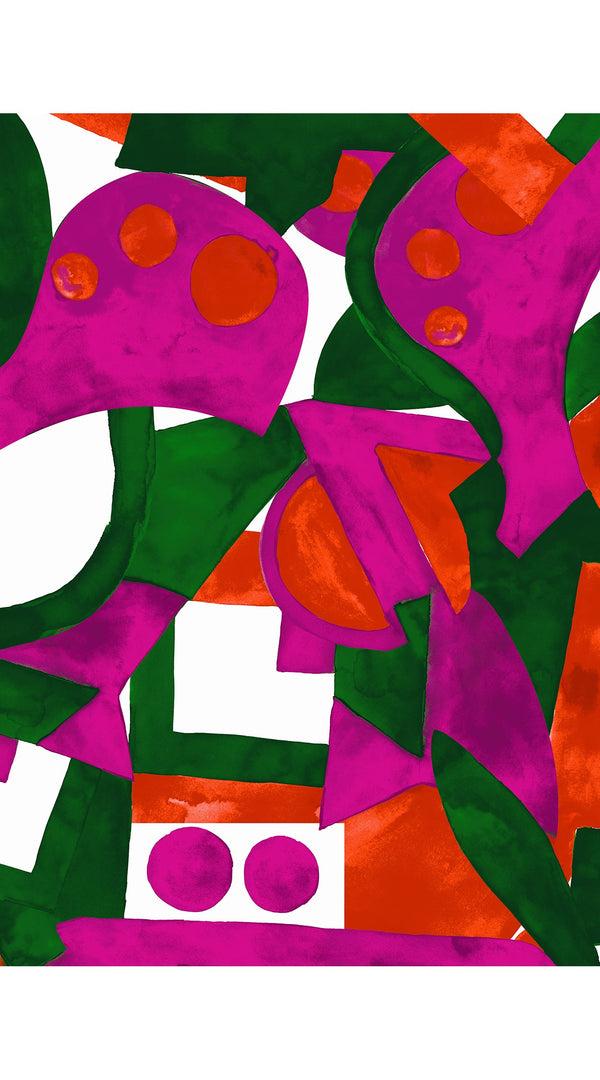 Samantha Sung Audrey Dress #2 Shirt Collar 3/4 Sleeve Midi Length Cotton Stretch (Morello Graphic Bright)