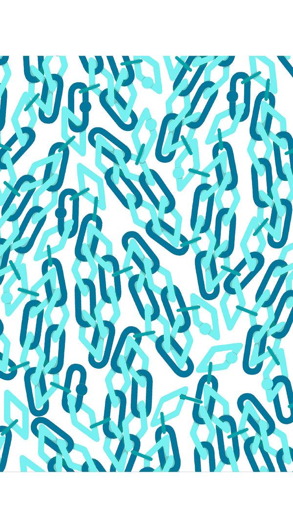 Samantha Sung Audrey Dress #2 Shirt Collar 3/4 Sleeve Midi Length Cotton Stretch (Multi Chain BIg White)