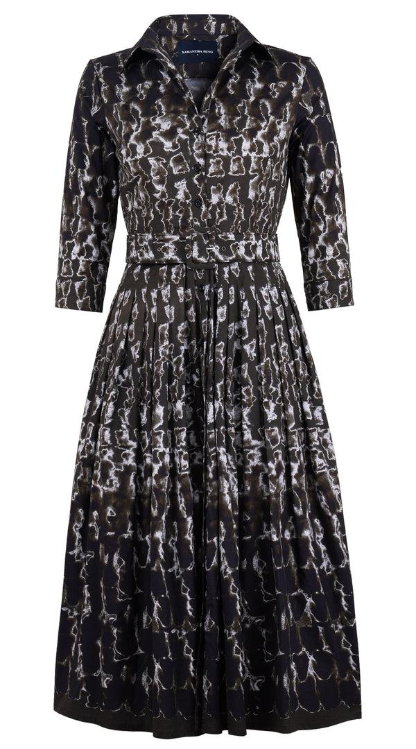 samantha sung Audrey Dress #2 Shirt Collar 3/4 Sleeve Midi Length Cotton Stretch (Brush Degrade Multi)