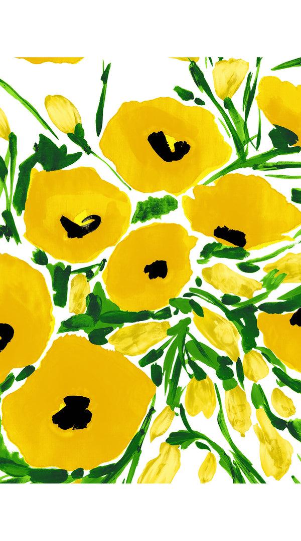 Samantha Sung Audrey Dress #2 Shirt Collar 3/4 Sleeve Midi Length Cotton Stretch (Fiori Poppy Big White)