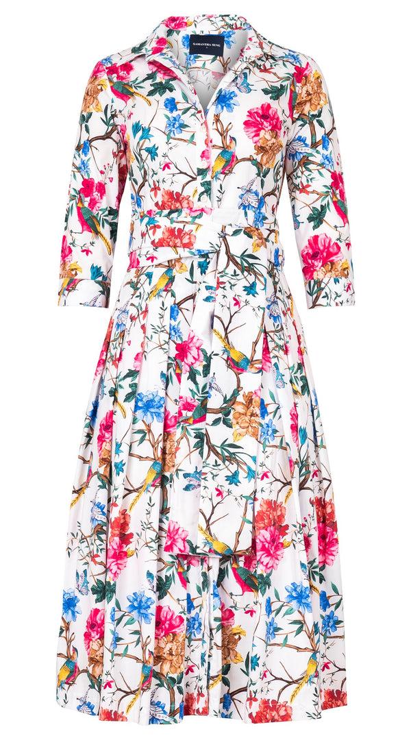 Samantha Sung Audrey Dress #2 Shirt Collar 3/4 Sleeve Midi Length Cotton Stretch (Heart Manor)