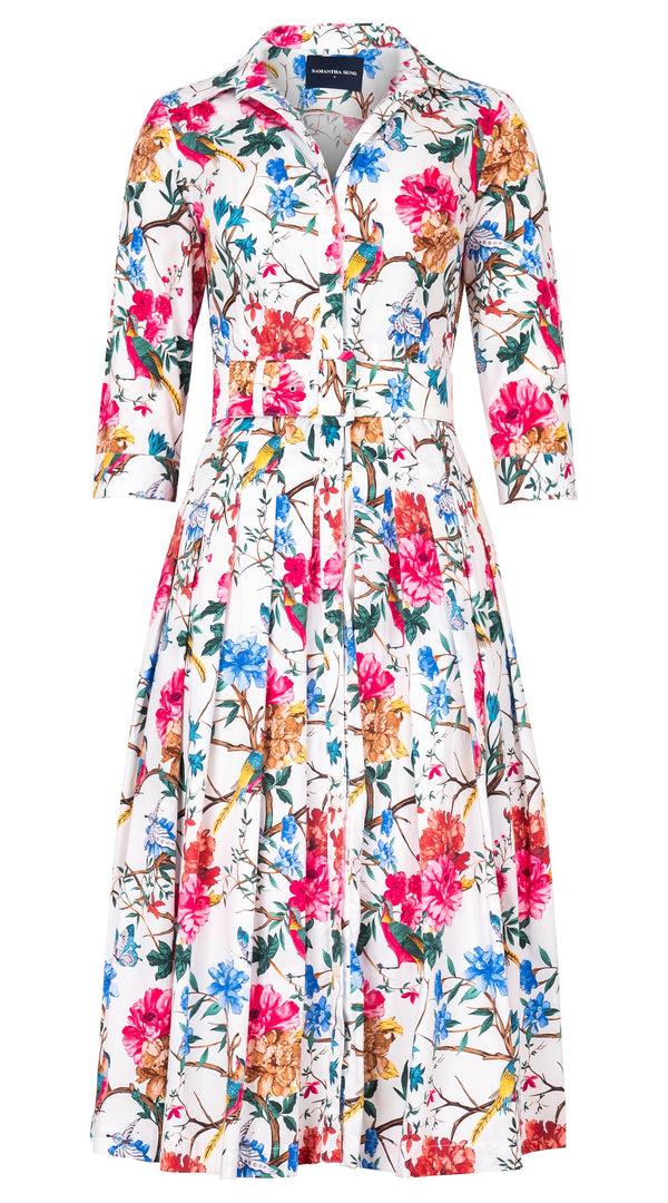 samantha sung Audrey Dress #2 Shirt Collar 3/4 Sleeve Midi Length Cotton Stretch (Heart Manor)