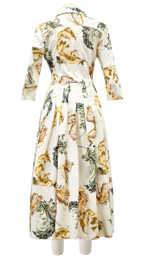 Samantha Sung Audrey Dress #2 Shirt Collar 3/4 Sleeve Midi Length Poplin Stretch (Feather Lightness Dark)