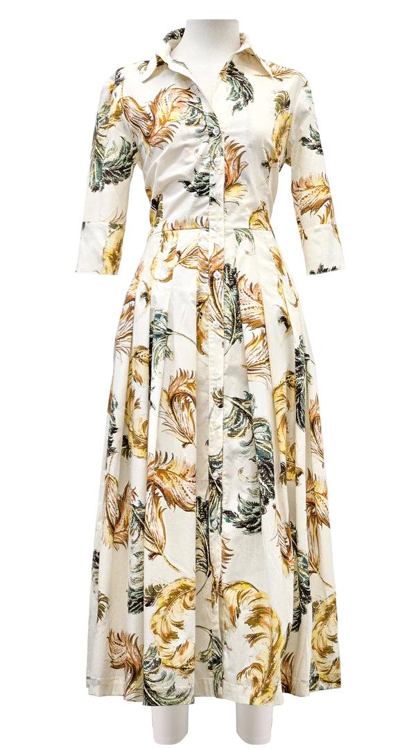 samantha sung Audrey Dress #2 Shirt Collar 3/4 Sleeve Midi Length Poplin Stretch (Feather Lightness Dark)