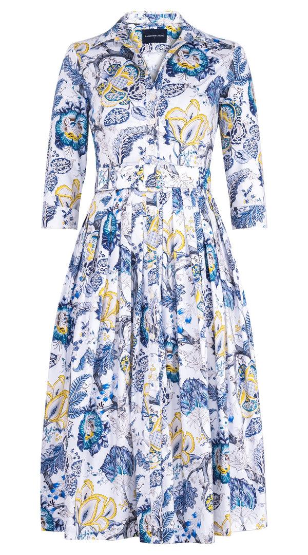 samantha sung Audrey Dress #2 Shirt Collar 3/4 Sleeve Midi Length Cotton Stretch (Darts Hill Garden)