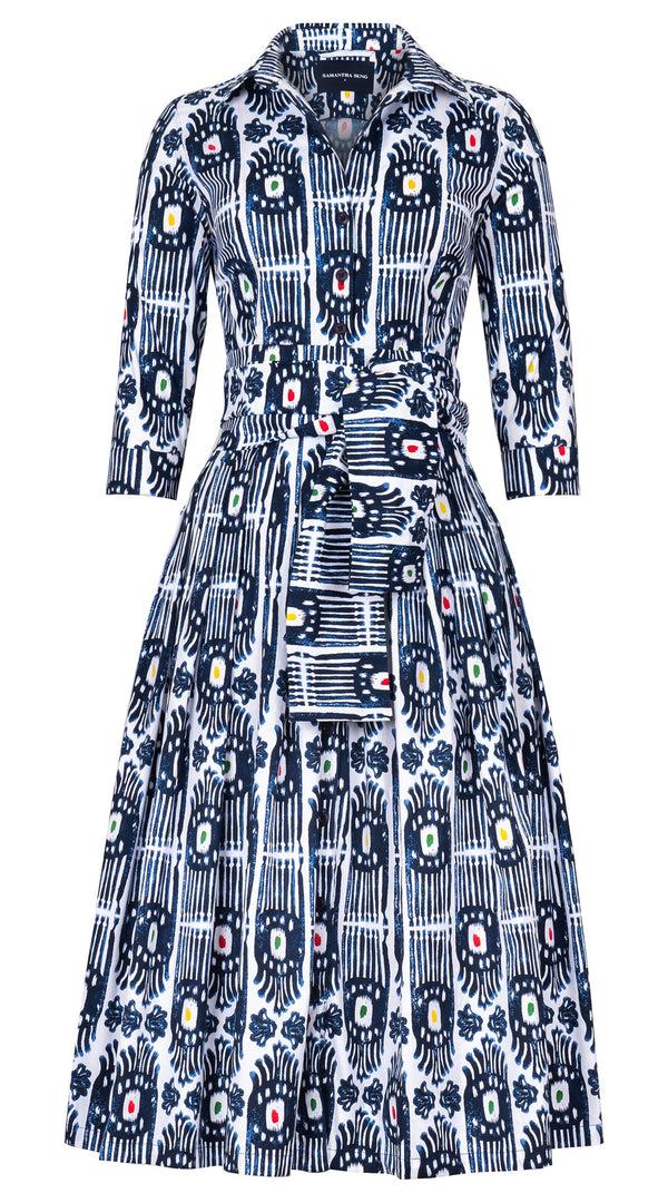 Samantha Sung Audrey Dress #2 Shirt Collar 3/4 Sleeve Midi Length Cotton Stretch (Ikat Gap)
