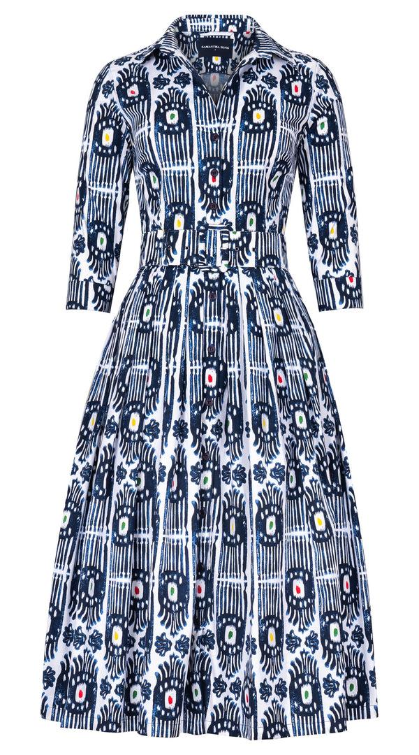 samantha sung Audrey Dress #2 Shirt Collar 3/4 Sleeve Midi Length Cotton Stretch (Ikat Gap)