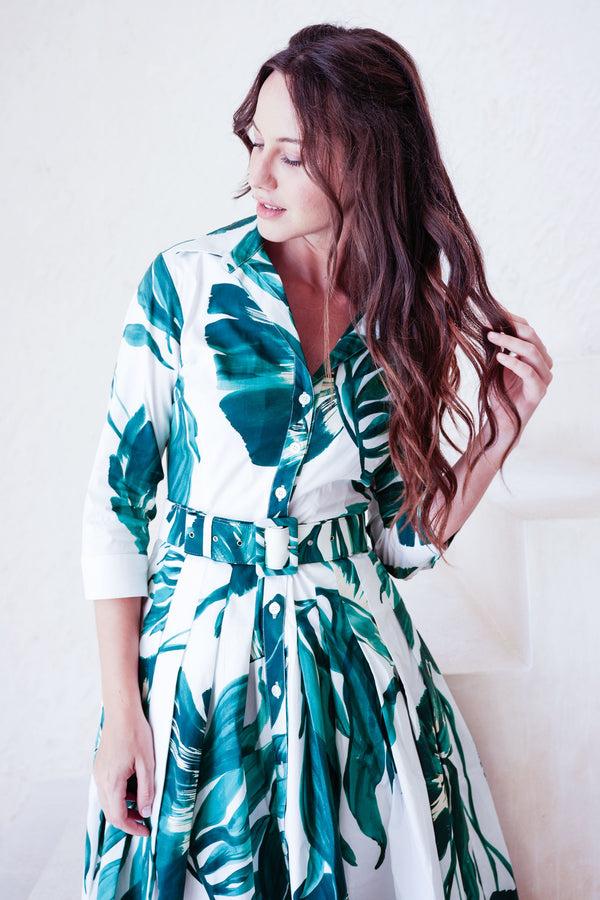 Samantha Sung Audrey Dress #2 Shirt Collar 3/4 Sleeve Regular +3 Length Cotton Stretch (Foxtail Palm)