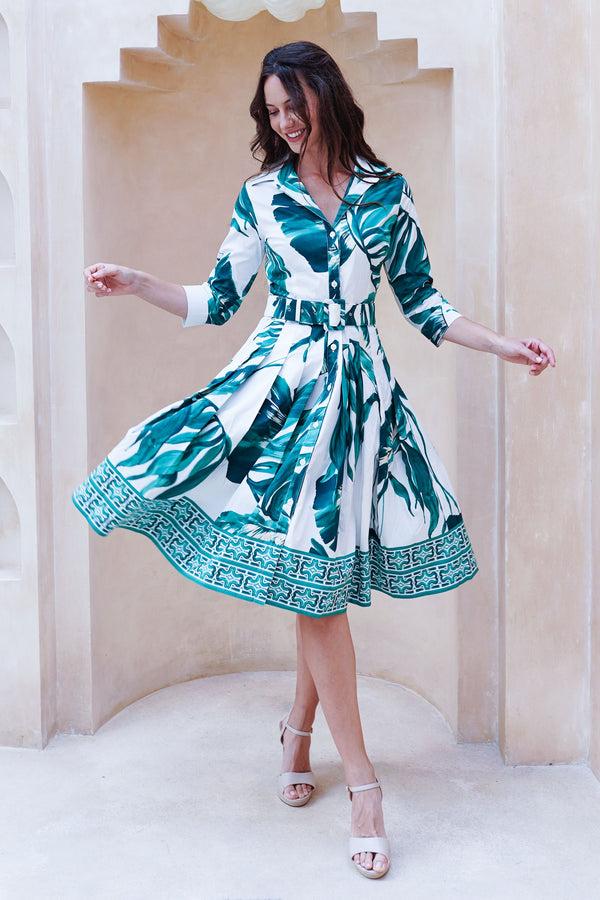 Samantha Sung Audrey Dress #2 Shirt Collar 3/4 Sleeve Regular +3 Length Cotton Stretch (Foxtail Palm)