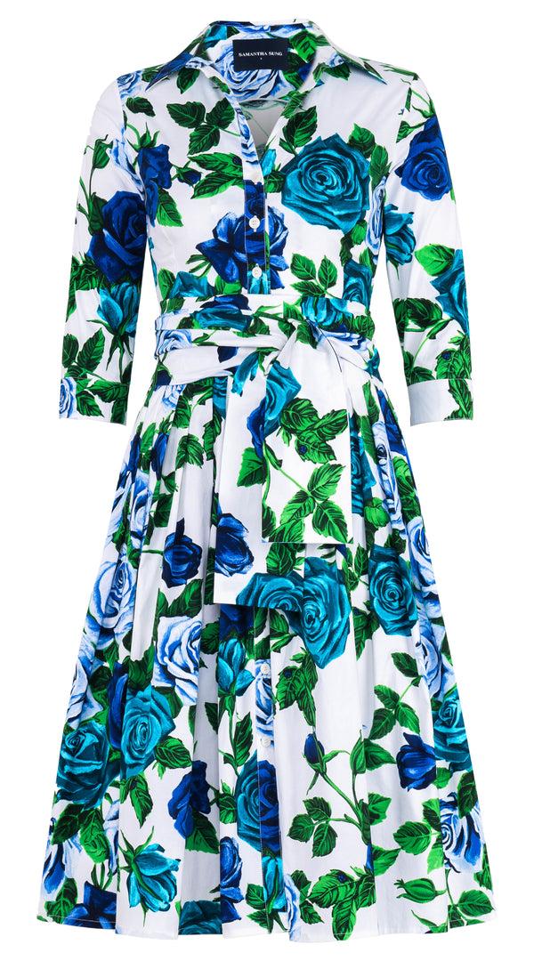 Samantha Sung Audrey Dress #2 Shirt Collar Long Length Cotton Stretch (Charlotte Rose) 6