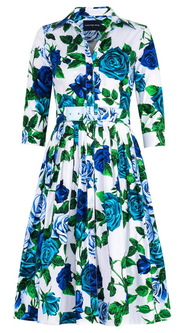 samantha sung Audrey Dress #2 Shirt Collar Long Length Cotton Stretch (Charlotte Rose) 6