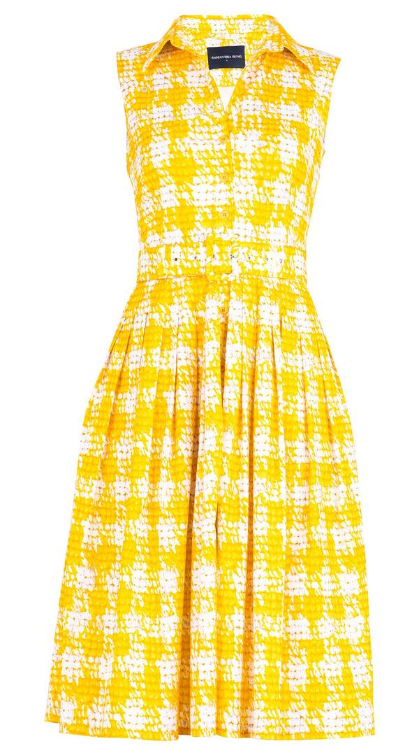 Samantha Sung Audrey Dress #2 Shirt Collar Sleeveless Long Length Cotton Stretch (Ratan Houndstooth)