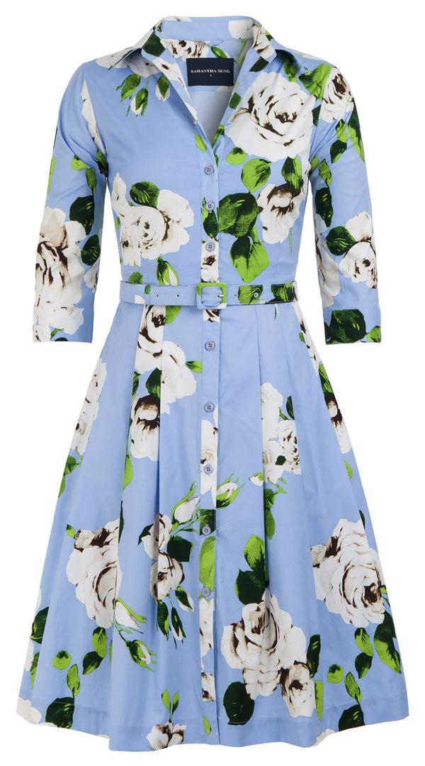 Samantha Sung Audrey Dress #3 Shirt Collar 3/4 Sleeve Cotton Stretch (Amber Queen)