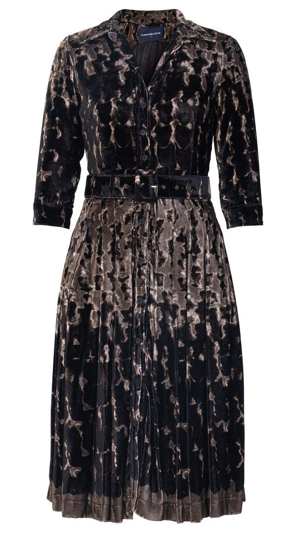 Samantha Sung Audrey Dress #3 Shirt Collar 3/4 Sleeve Long Length Silk Velvet (Brush Degrade Multi)