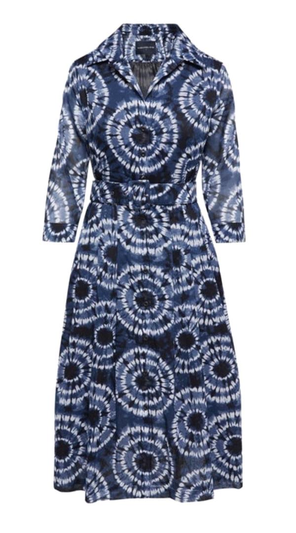 samantha sung Audrey Dress #3 Shirt Collar 3/4 Sleeve Long Length Cotton Musola (Shibori Aka)