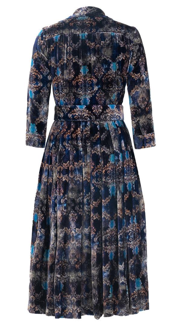 Samantha Sung Audrey Dress #3 Shirt Collar 3/4 Sleeve Midi Length Silk Velvet (Morris Velvet)