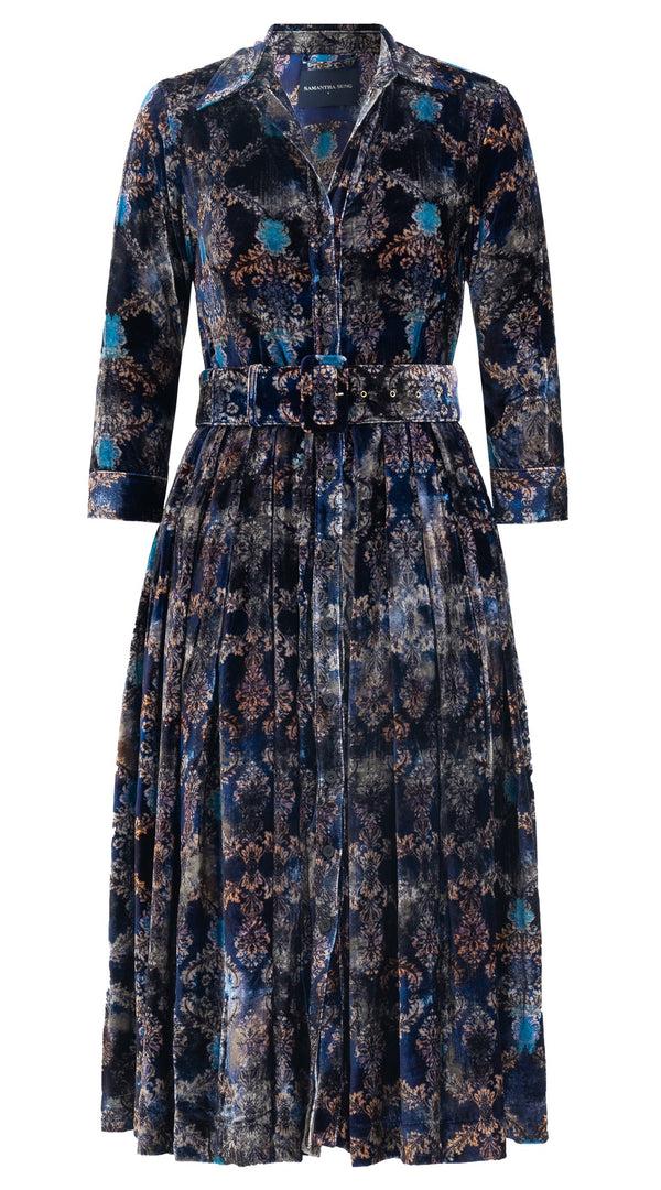 samantha sung Audrey Dress #3 Shirt Collar 3/4 Sleeve Midi Length Silk Velvet (Morris Velvet)