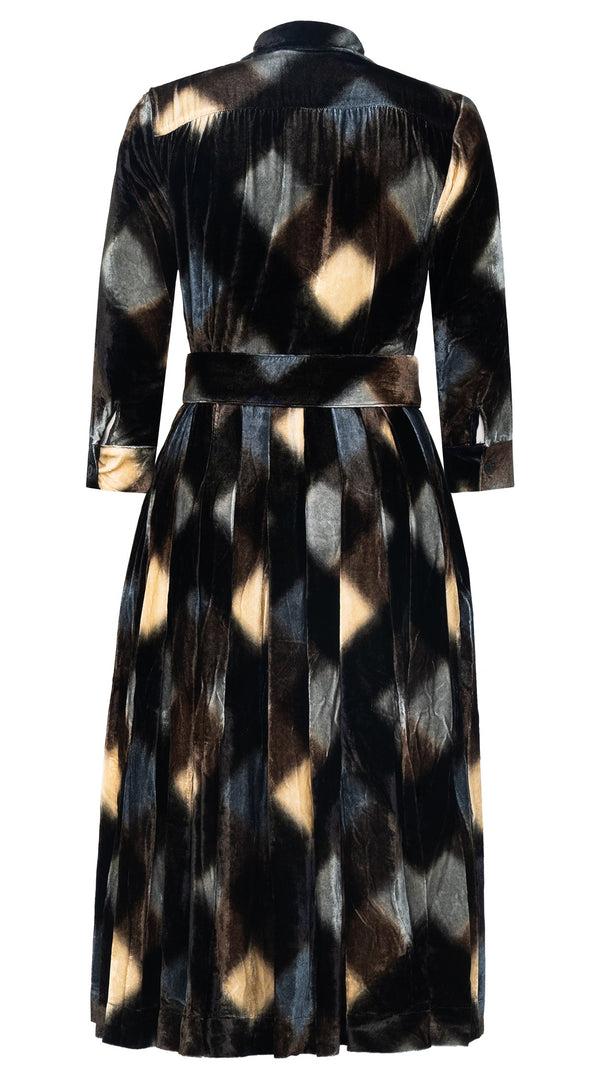 Samantha Sung Audrey Dress #3 Shirt Collar 3/4 Sleeve Midi Length Silk Velvet (Scotish Velvet)