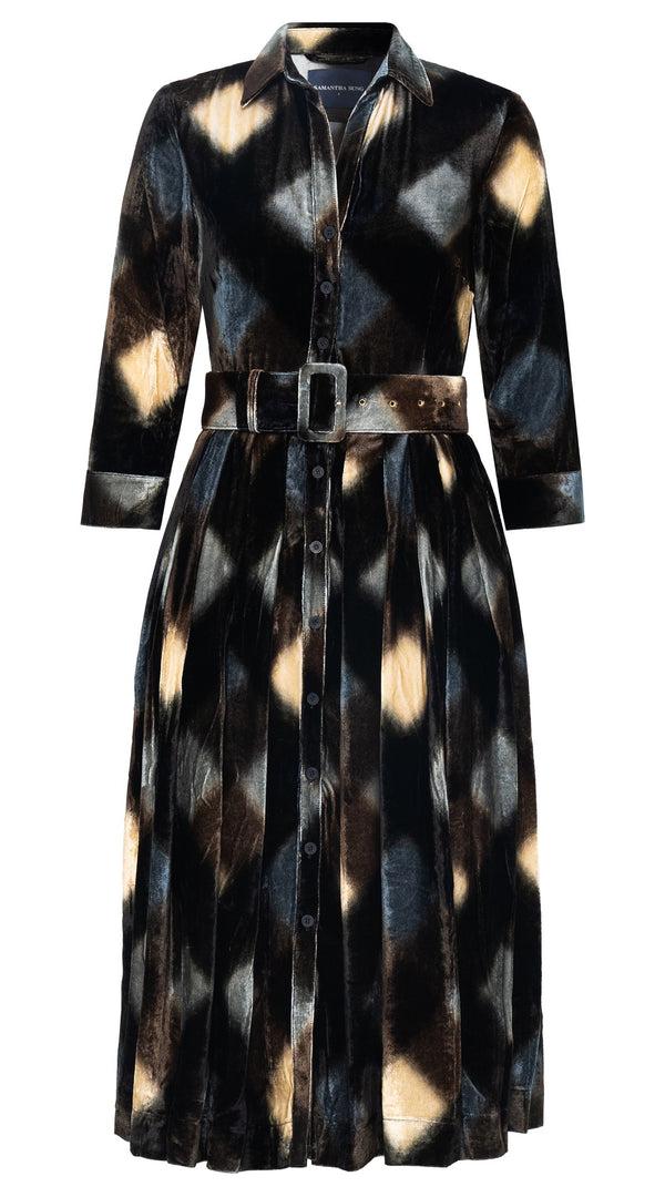 samantha sung Audrey Dress #3 Shirt Collar 3/4 Sleeve Midi Length Silk Velvet (Scotish Velvet)