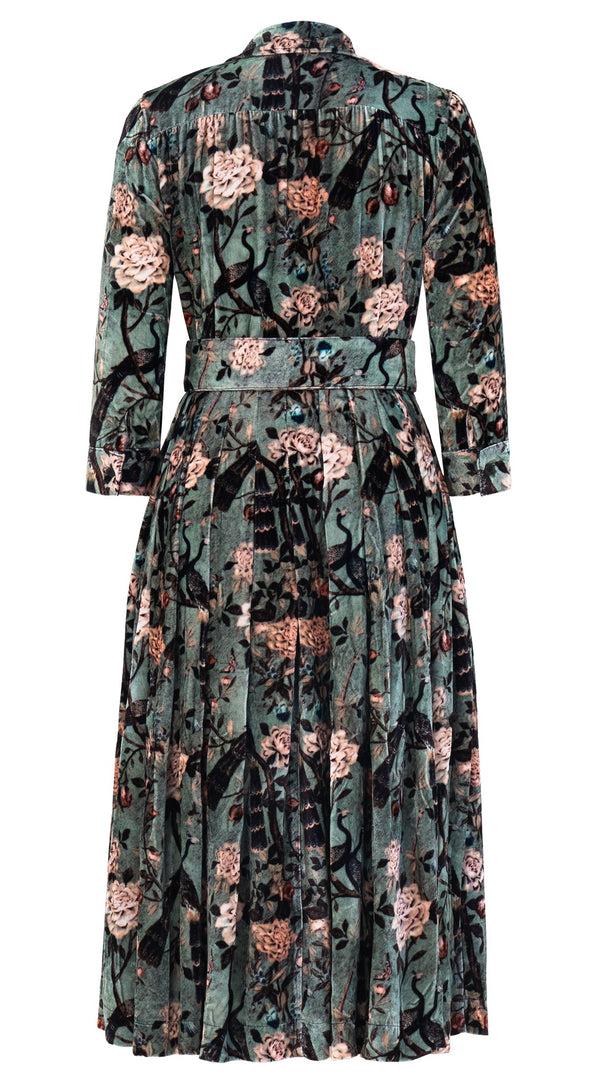 Samantha Sung Audrey Dress #3 Shirt Collar 3/4 Sleeve Midi Length Silk Velvet (Paradiso Velvet)