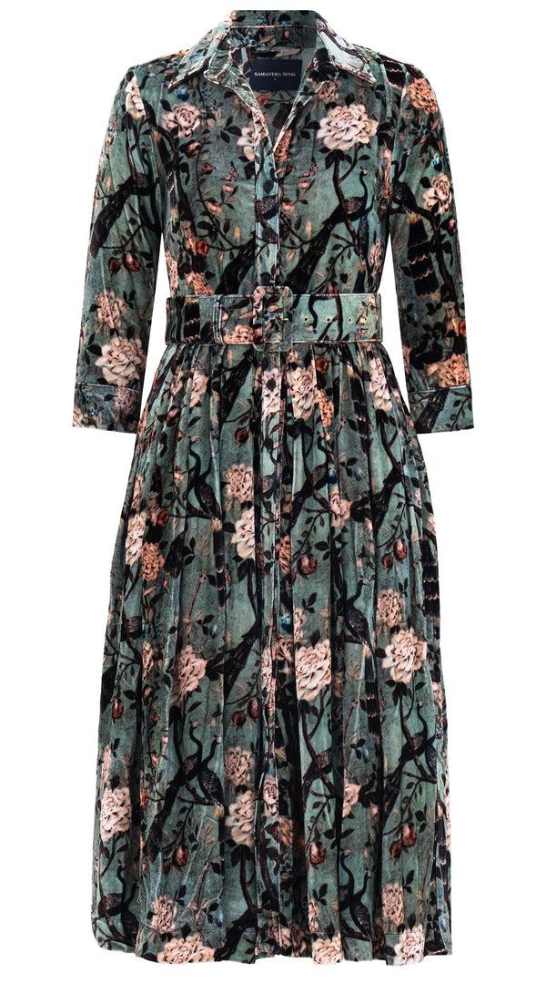 samantha sung Audrey Dress #3 Shirt Collar 3/4 Sleeve Midi Length Silk Velvet (Paradiso Velvet)