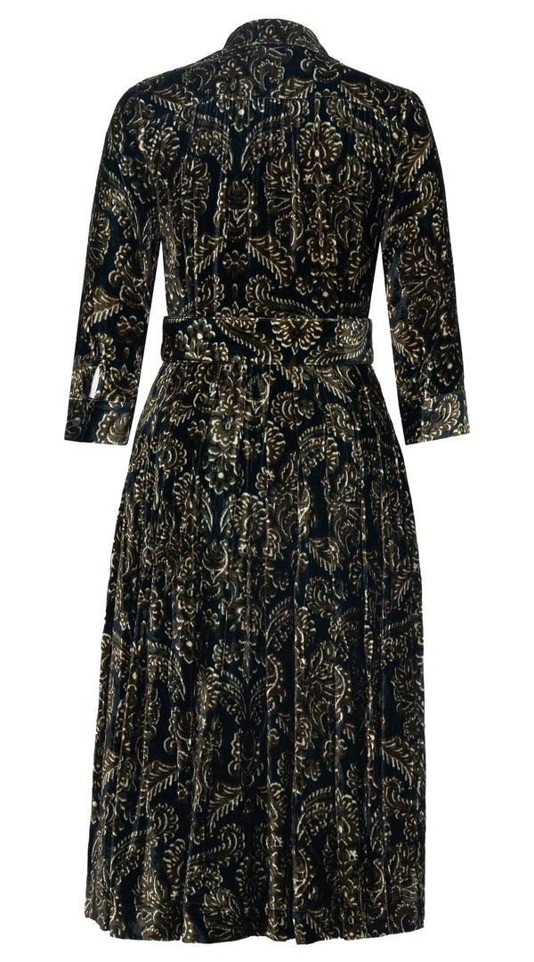 Samantha Sung Audrey Dress #3 Shirt Collar 3/4 Sleeve Midi Length Silk Velvet (Liberty Velvet)