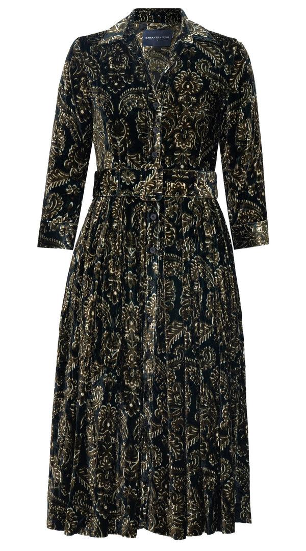 samantha sung Audrey Dress #3 Shirt Collar 3/4 Sleeve Midi Length Silk Velvet (Liberty Velvet)