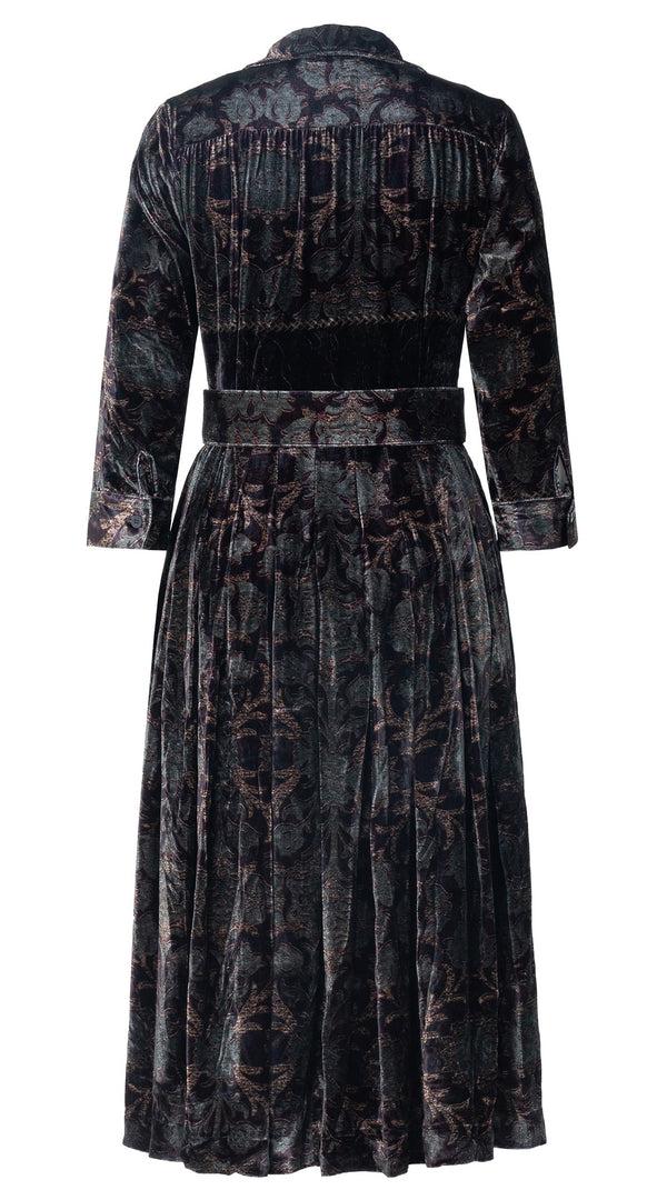 Samantha Sung Audrey Dress #3 Shirt Collar 3/4 Sleeve Midi Length Silk Velvet (Damasco Velvet)