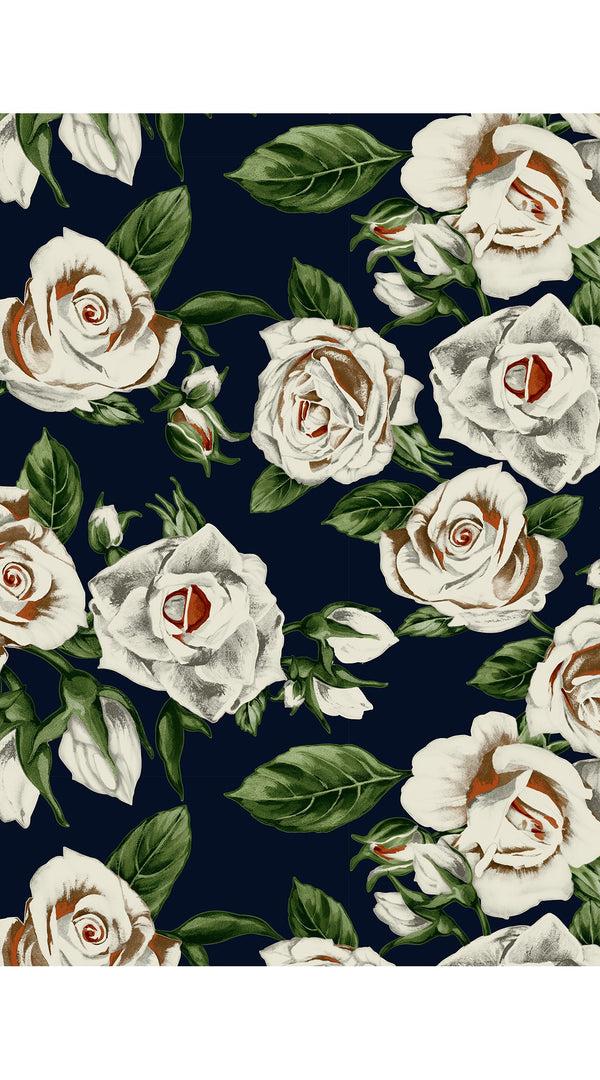 Samantha Sung Audrey Dress #3 Shirt Collar 3/4 Sleeve Midi Length Silk Velvet (White Rose Dark)