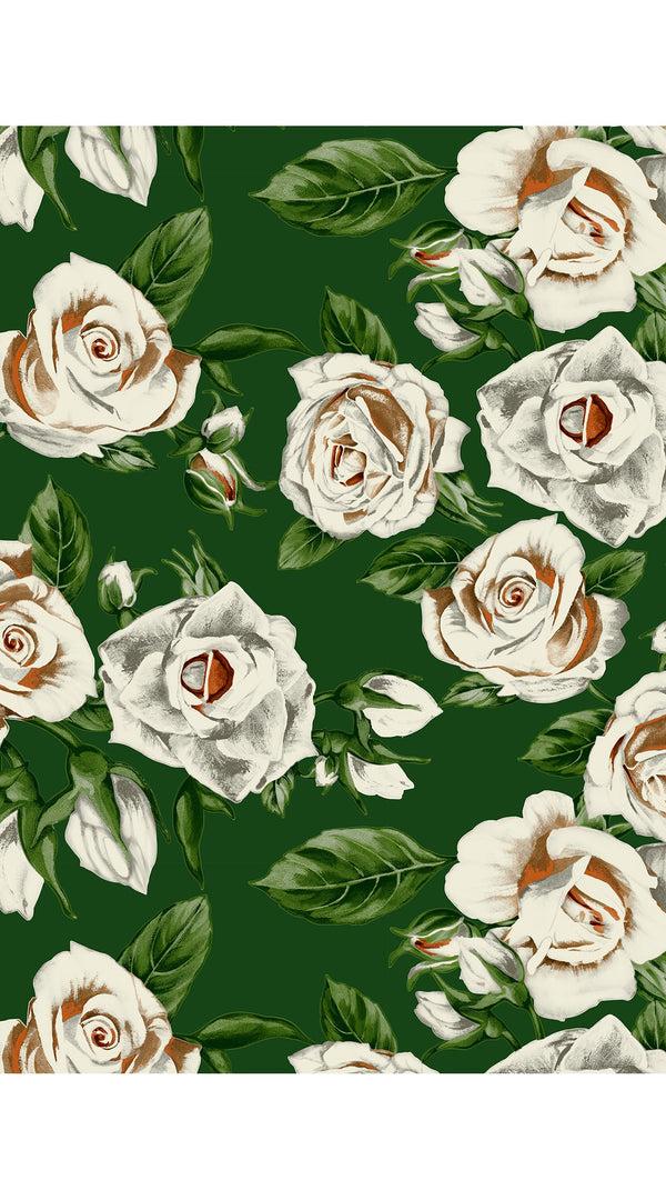 Samantha Sung Audrey Dress #3 Shirt Collar 3/4 Sleeve Midi Length Silk Velvet (White Rose Dark)