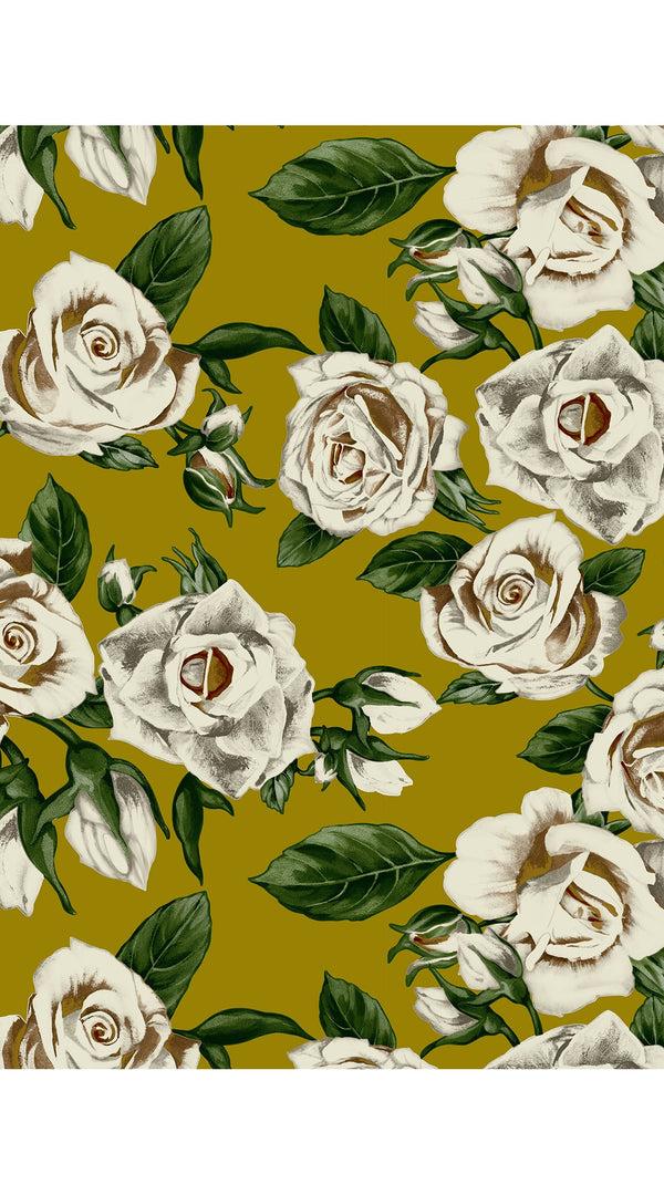 Samantha Sung Audrey Dress #3 Shirt Collar 3/4 Sleeve Midi Length Silk Velvet (White Rose Dark)