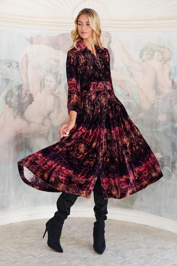 samantha sung Audrey Dress #3 Shirt Collar 3/4 Sleeve Midi Length Silk Velvet (Venezia)