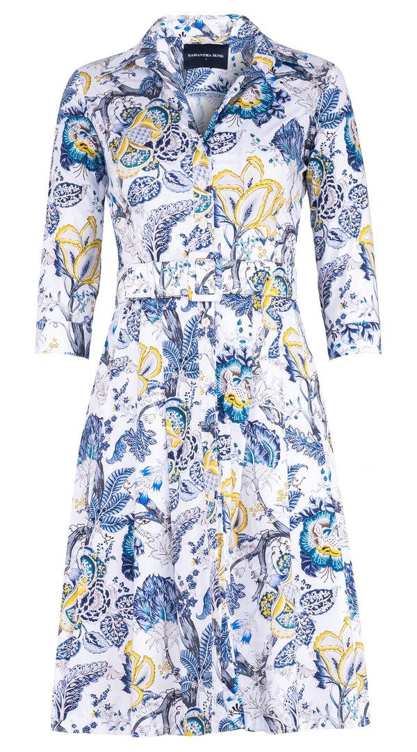 samantha sung Audrey Dress #3 Shirt Collar 3/4 Sleeve Regular Length Cotton Stretch (Darts Hill Garden)