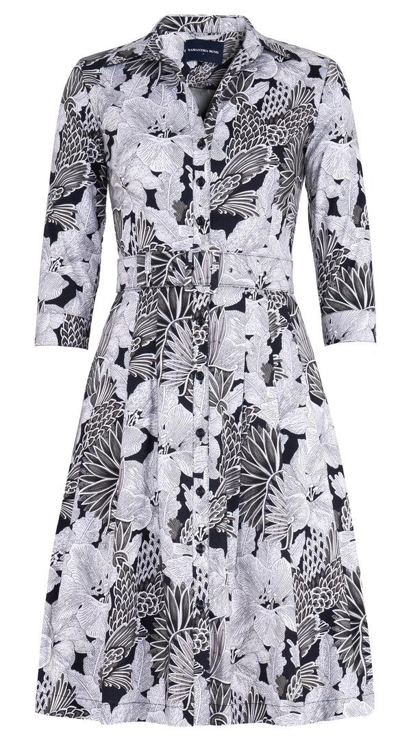 samantha sung Audrey Dress #3 Shirt Collar 3/4 Sleeve Regular Length Cotton Stretch (Eching Magnolia)