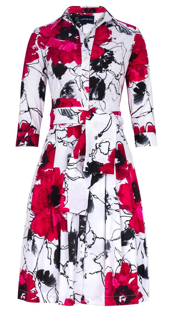 Samantha Sung Audrey Dress #3 Shirt Collar 3/4 Sleeve Regular Length Cotton Stretch (Fiori D'este Small)