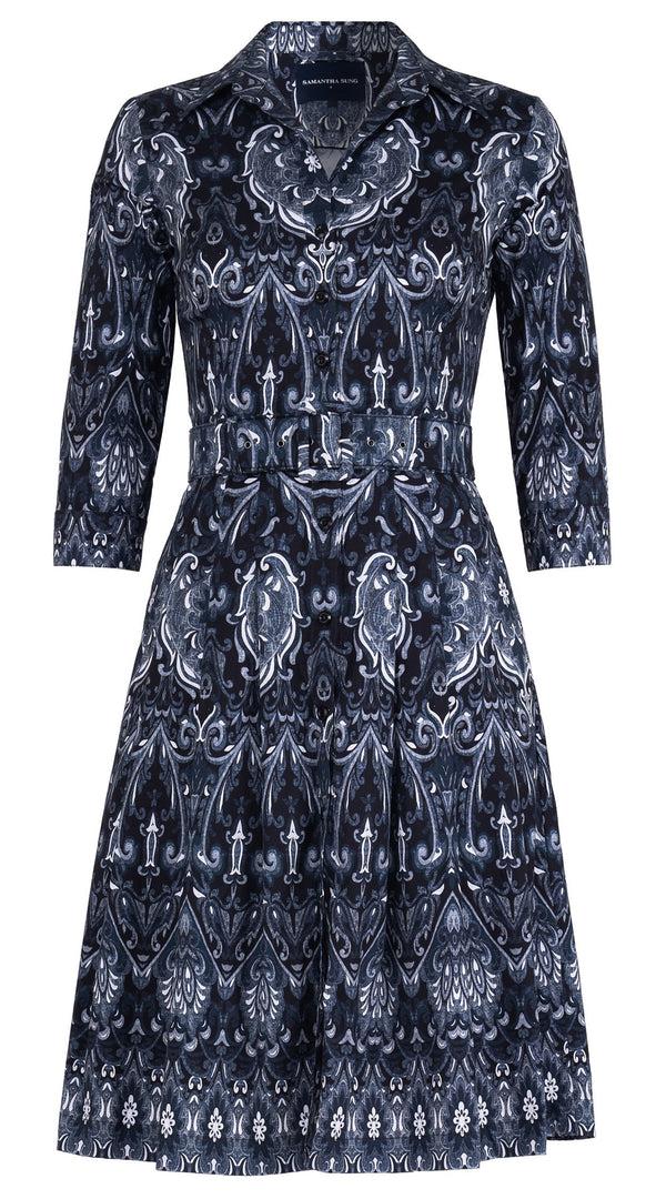 samantha sung Audrey Dress #3 Shirt Collar 3/4 Sleeve Regular Length Cotton Stretch (Mill Creek Paisley Dark)