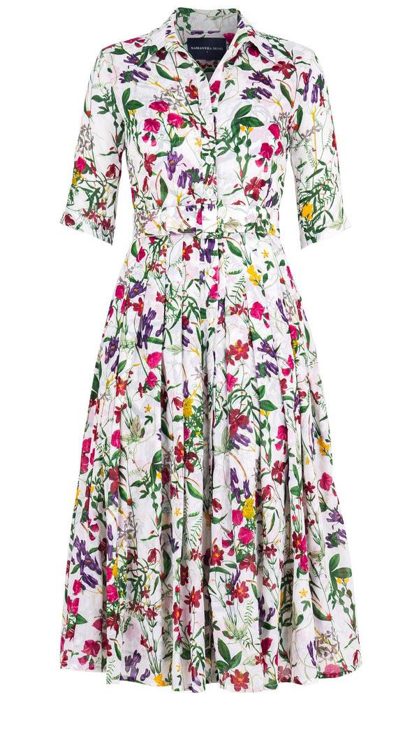 Samantha Sung Audrey Dress #4 Shirt Collar 1/2 Sleeve Midi Length Cotton Musola (Fairy Tail Flower)