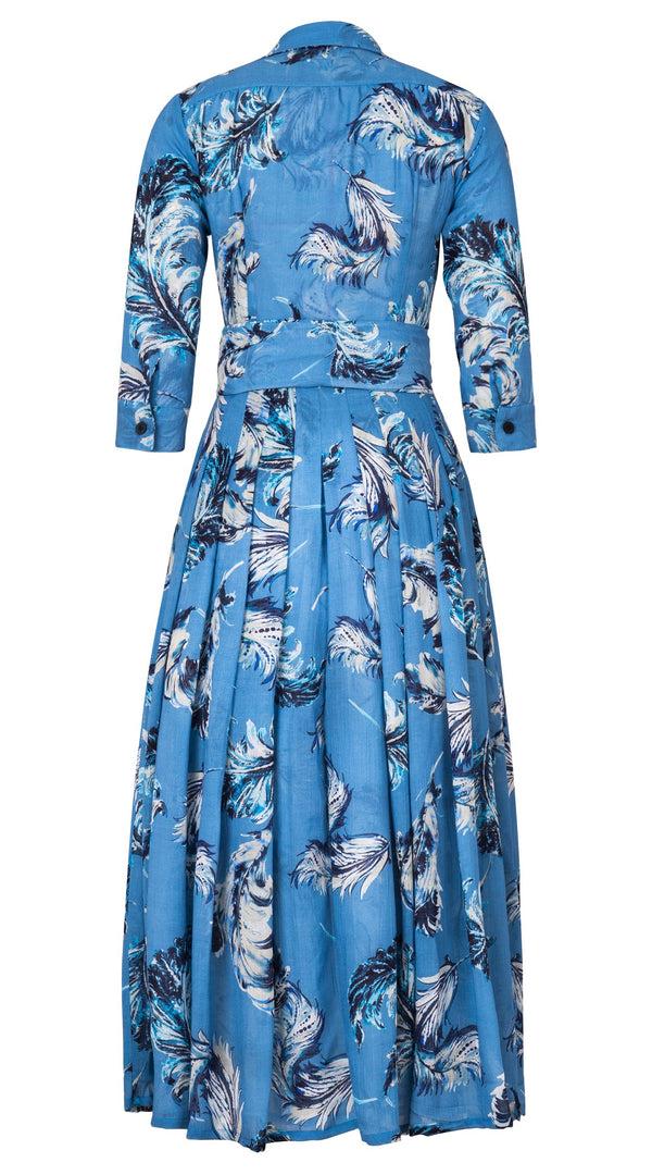 Samantha Sung Audrey Dress #4 Shirt Collar 3/4 Sleeve Ankle Length Wool (Feather Lightness Dark) - Dusty Blue