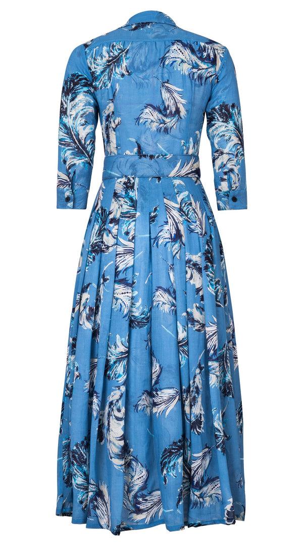 Samantha Sung Audrey Dress #4 Shirt Collar 3/4 Sleeve Ankle Length Wool (Feather Lightness Dark) - Dusty Blue